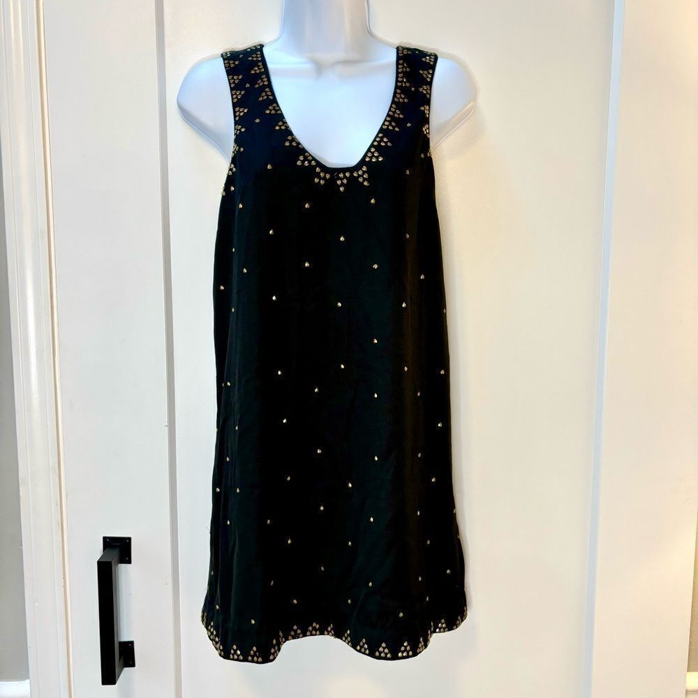 Free People black and gold embellished shift dress size 6